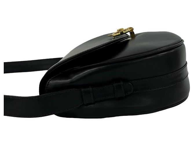 Céline Celine Vintage Carriage Hardware Schultertasche aus Kalbsleder Schwarz - Ansicht 5