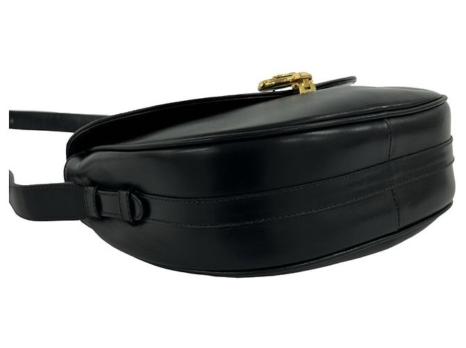 Céline Celine Vintage Carriage Hardware Schultertasche aus Kalbsleder Schwarz - Ansicht 7