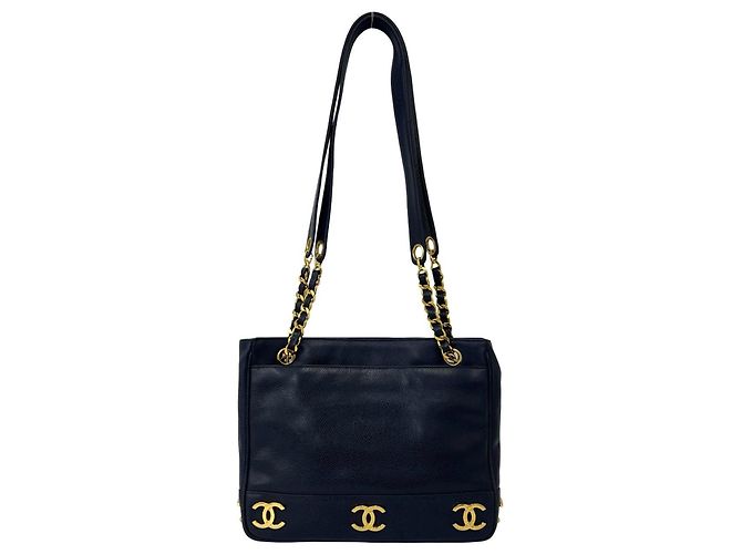 Chanel Vintage Triple Coco Caviar Leder Schultertasche Marineblau - Ansicht 3