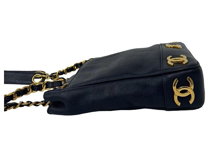 Chanel Vintage Triple Coco Caviar Leder Schultertasche Marineblau - Ansicht 5