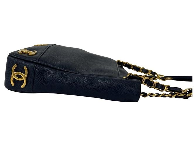 Chanel Vintage Triple Coco Caviar Leder Schultertasche Marineblau - Ansicht 6
