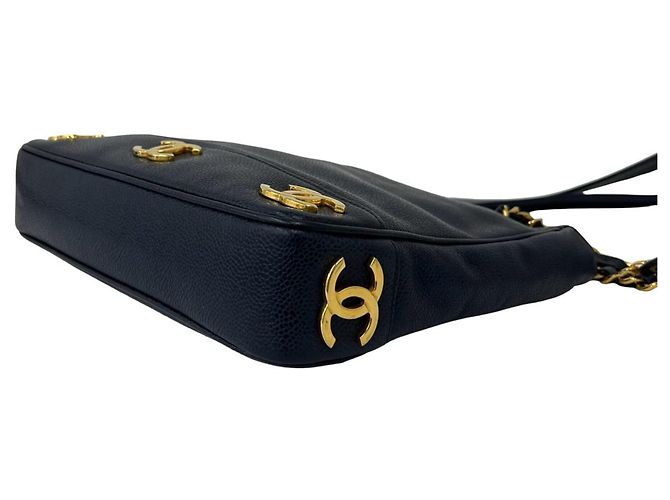 Chanel Vintage Triple Coco Caviar Leder Schultertasche Marineblau - Ansicht 7
