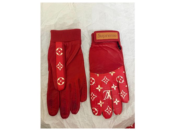 Louis Vuitton x Supreme Monogram Lederhandschuhe Rot Monogramm - Ansicht 2