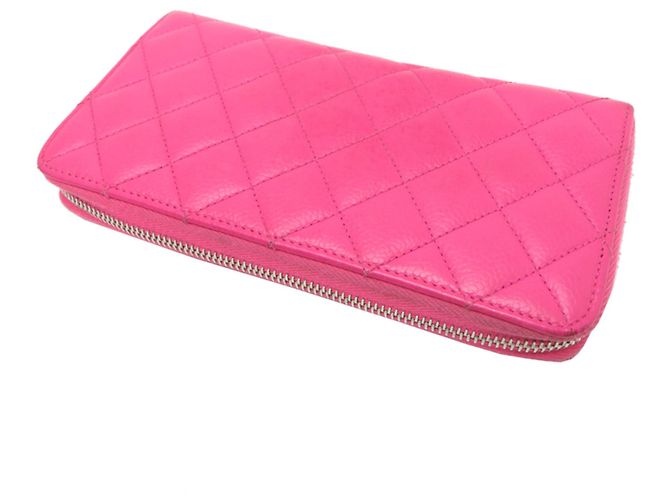 Cartera larga de piel de becerro granulada rosa Chanel - vista 4