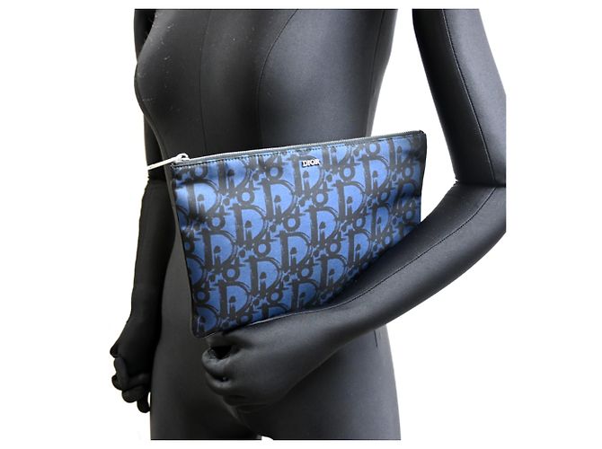 Clutch Christian Dior Dior Oblique Nero Blu - vista 10