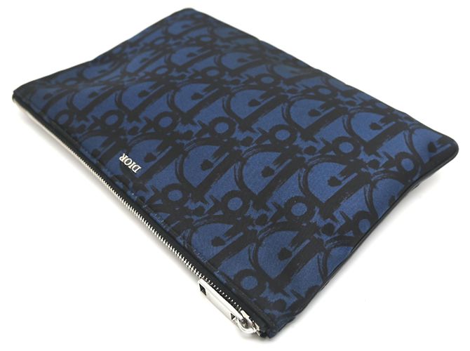 Clutch Christian Dior Dior Oblique Nero Blu - vista 3