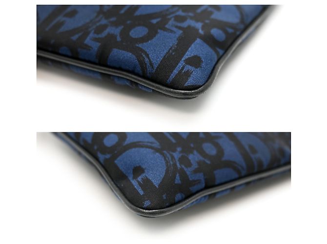 Clutch Christian Dior Dior Oblique Nero Blu - vista 7