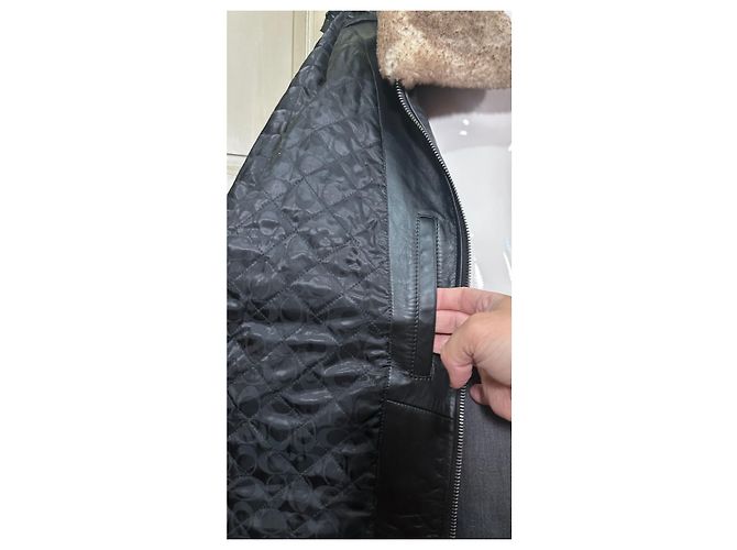 Coach Shearling Collar Leather Bomber Jacket Black - view 10