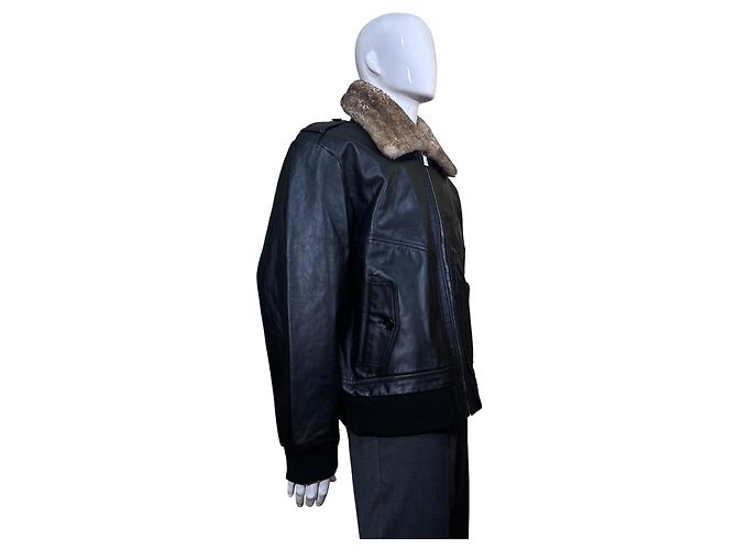Coach Shearling Collar Leather Bomber Jacket Black - view 2