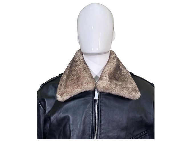 Coach Shearling Collar Leather Bomber Jacket Black - view 3