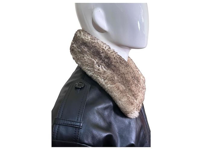 Coach Shearling Collar Leather Bomber Jacket Black - view 4