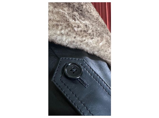 Coach Shearling Collar Leather Bomber Jacket Black - view 5