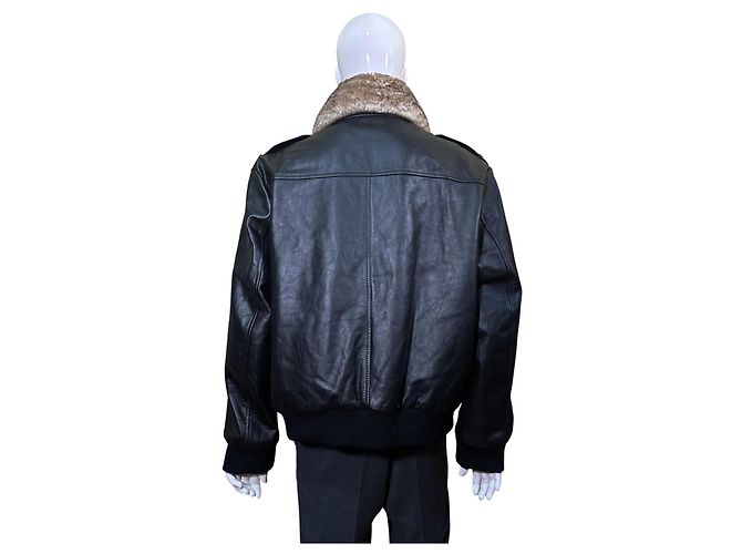 Coach Shearling Collar Leather Bomber Jacket Black - view 6