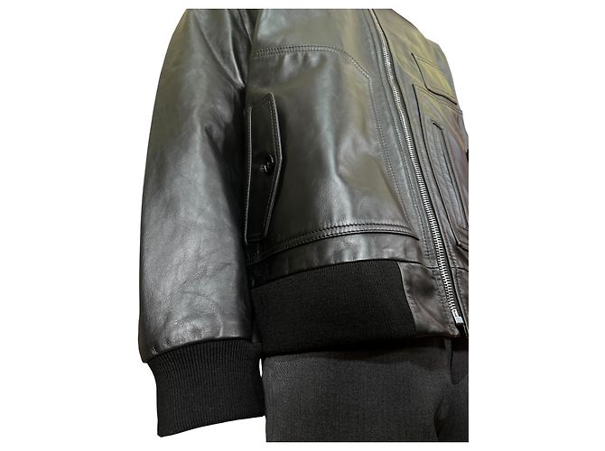Coach Shearling Collar Leather Bomber Jacket Black - view 7