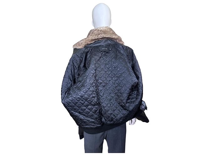 Coach Shearling Collar Leather Bomber Jacket Black - view 8