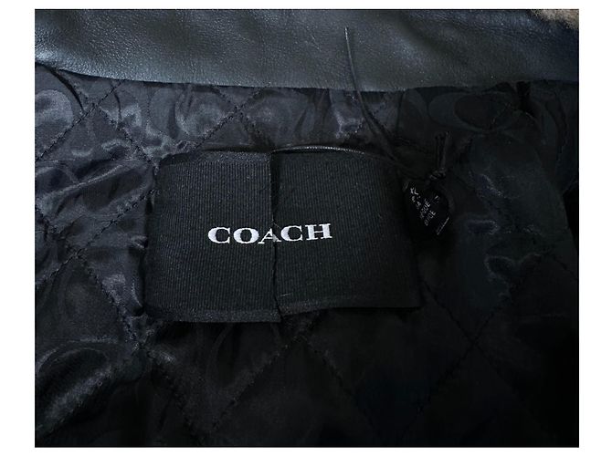 Coach Shearling Collar Leather Bomber Jacket Black - view 9