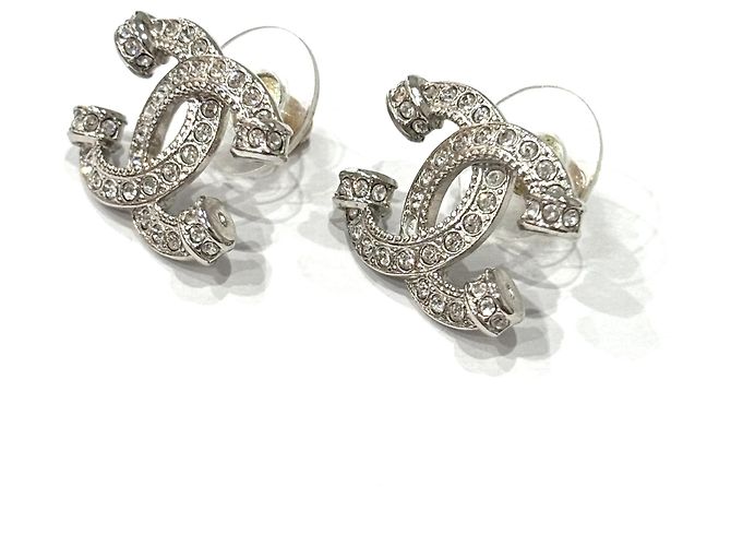 Orecchini a lobo Chanel placcati oro con strass - vista 2