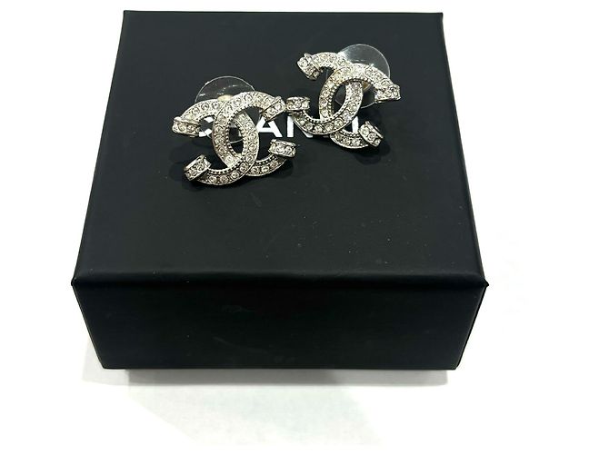Orecchini a lobo Chanel placcati oro con strass - vista 6