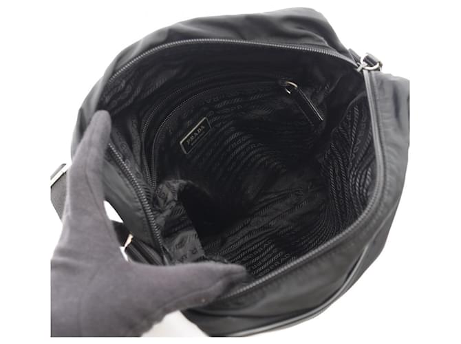 Saffiano Prada Triangle Logo Schultertasche Schwarz - Ansicht 3