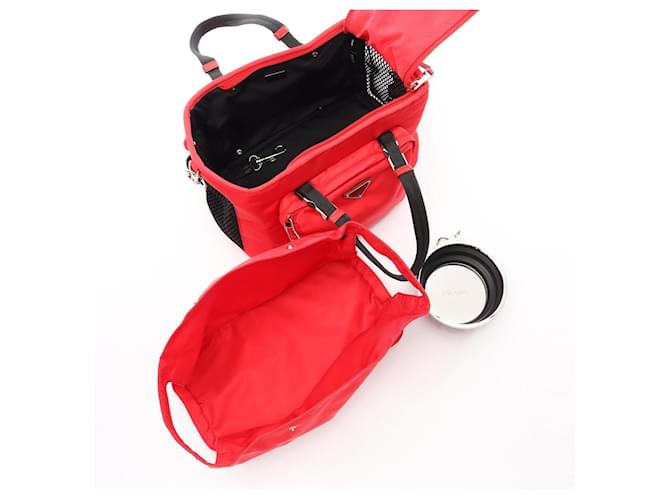 Saffiano Sac à main Prada Re-Nylon Pet Bag Noir Rouge - vue 5