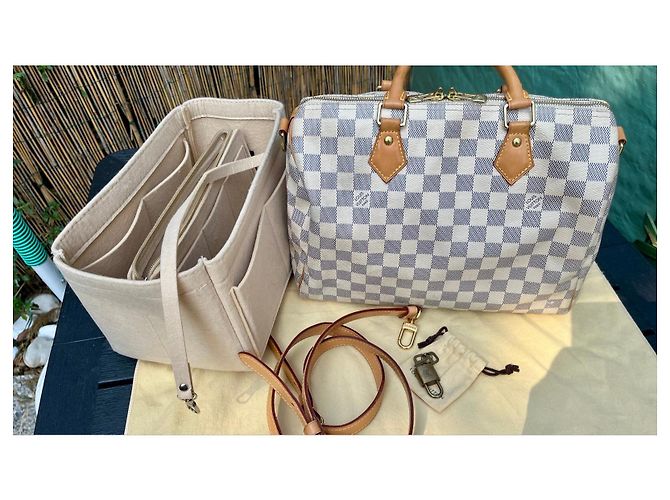 Louis Vuitton Speedy 30 Bandoulière Damier Azur Bianco Blu - vista 3