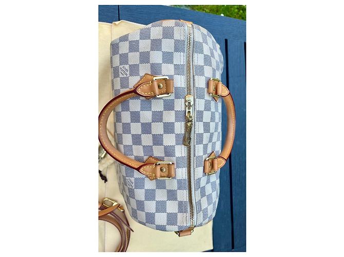 Louis Vuitton Speedy 30 Bandoulière Damier Azur Bianco Blu - vista 5