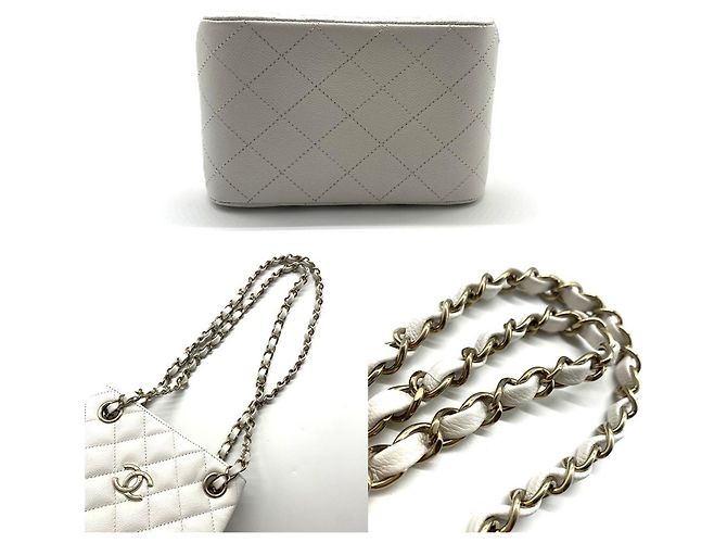 Borsa a Spalla Chanel Matelassé Mini Bucket Chain Bianco - vista 4