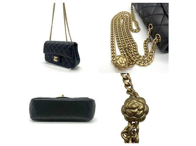 Borsa a Spalla Chanel Mini Matelassé 20 Camellia Chain Nero - vista 4