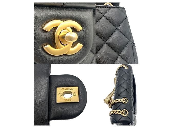 Borsa a Spalla Chanel Mini Matelassé 20 Camellia Chain Nero - vista 5