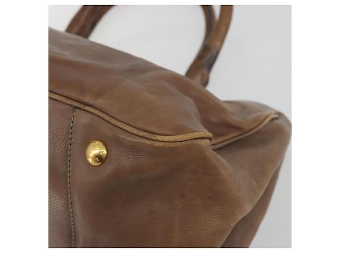 PRADA Handtasche Leder Braun Gold Auth 192531 Golden - Ansicht 12