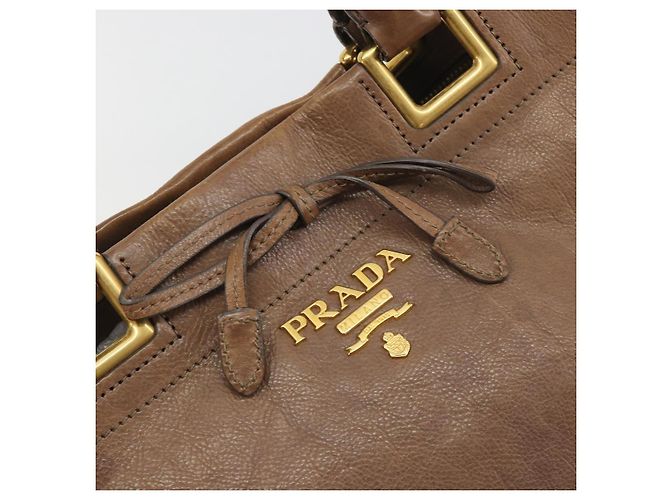 PRADA Handtasche Leder Braun Gold Auth 192531 Golden - Ansicht 16