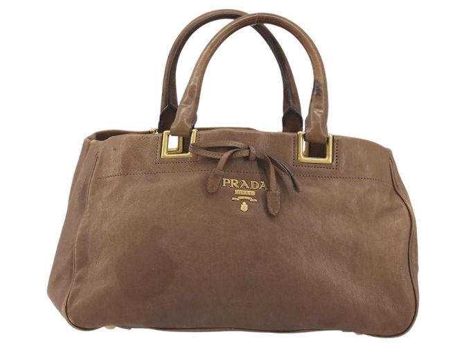 PRADA Handtasche Leder Braun Gold Auth 192531 Golden - Ansicht 2