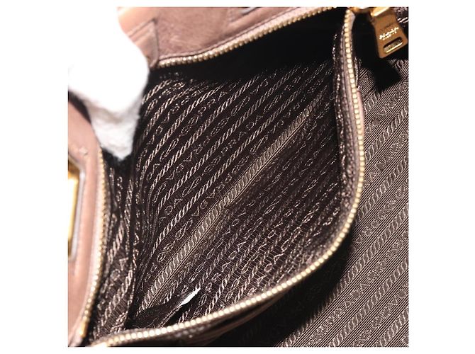 PRADA Handtasche Leder Braun Gold Auth 192531 Golden - Ansicht 22