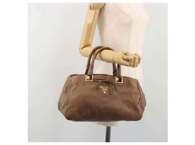 PRADA Handtasche Leder Braun Gold Auth 192531 Golden - Ansicht 27
