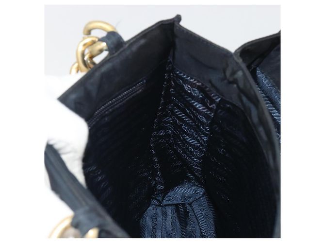 Borsa a tracolla con catena PRADA Nylon Navy Gold Auth 193568A D'oro Blu navy - vista 18