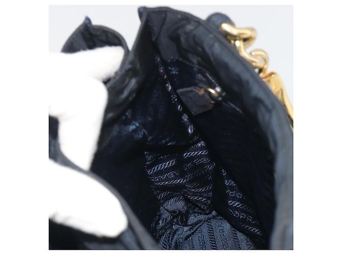 Borsa a tracolla con catena PRADA Nylon Navy Gold Auth 193568A D'oro Blu navy - vista 19