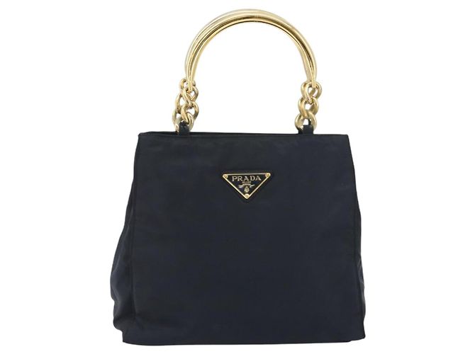 Borsa a tracolla con catena PRADA Nylon Navy Gold Auth 193568A D'oro Blu navy - vista 2