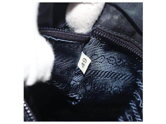 Borsa a tracolla con catena PRADA Nylon Navy Gold Auth 193568A D'oro Blu navy - vista 23