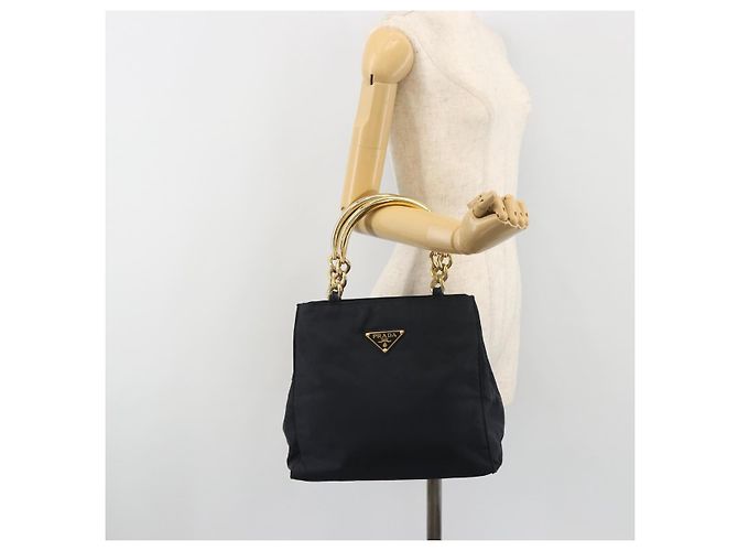 Borsa a tracolla con catena PRADA Nylon Navy Gold Auth 193568A D'oro Blu navy - vista 24