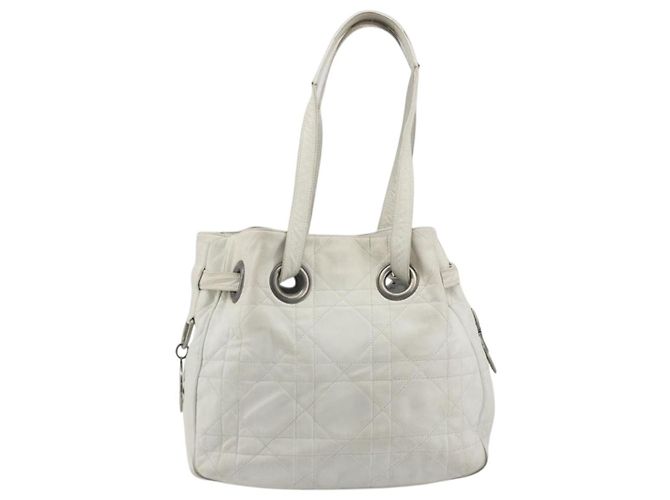 Christian Dior Canage Tote Bag Leder Weiß Silber Auth bs36672A - Ansicht 2