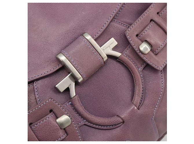 Borsa a Spalla Salvatore Ferragamo Gancini in Pelle Viola Argento Auth BA14654 Porpora - vista 15