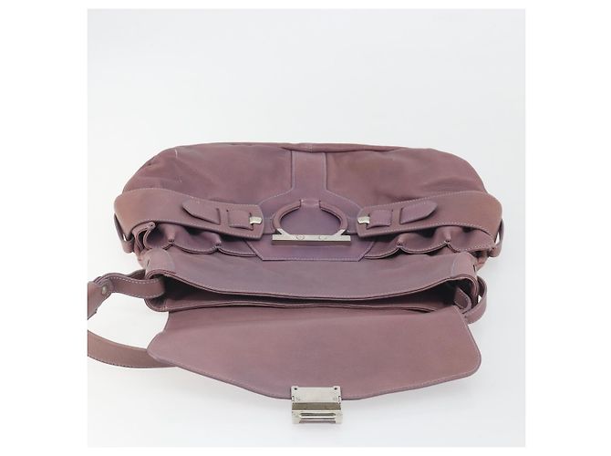 Borsa a Spalla Salvatore Ferragamo Gancini in Pelle Viola Argento Auth BA14654 Porpora - vista 16