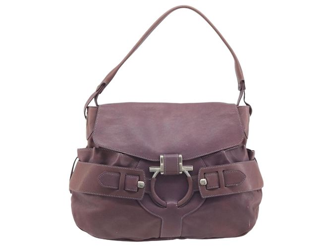 Borsa a Spalla Salvatore Ferragamo Gancini in Pelle Viola Argento Auth BA14654 Porpora - vista 2