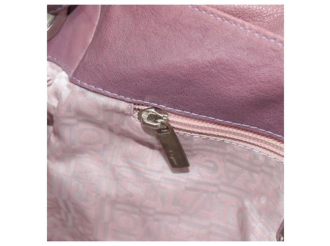 Borsa a Spalla Salvatore Ferragamo Gancini in Pelle Viola Argento Auth BA14654 Porpora - vista 21