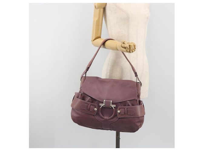 Borsa a Spalla Salvatore Ferragamo Gancini in Pelle Viola Argento Auth BA14654 Porpora - vista 24