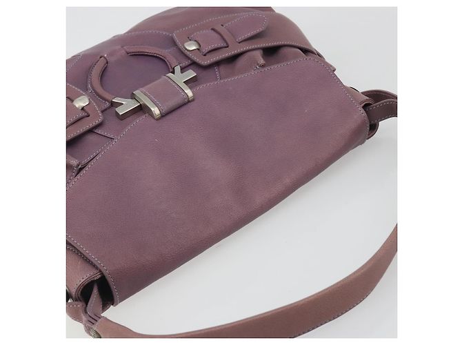 Borsa a Spalla Salvatore Ferragamo Gancini in Pelle Viola Argento Auth BA14654 Porpora - vista 6