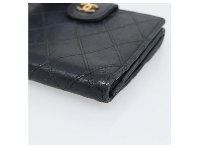 Carteira Bifold Bicolor em pele de cordeiro CHANEL Black CC Auth bs36637 Preto - vista 10