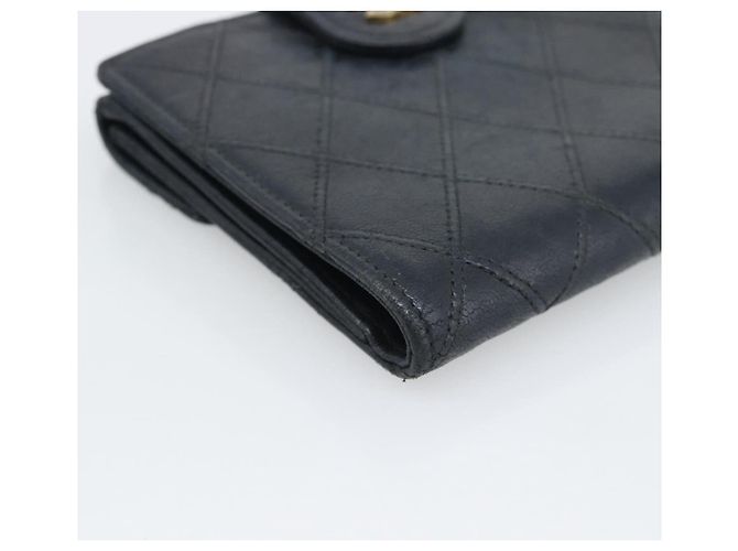 Carteira Bifold Bicolor em pele de cordeiro CHANEL Black CC Auth bs36637 Preto - vista 11