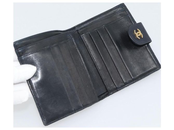 Carteira Bifold Bicolor em pele de cordeiro CHANEL Black CC Auth bs36637 Preto - vista 12