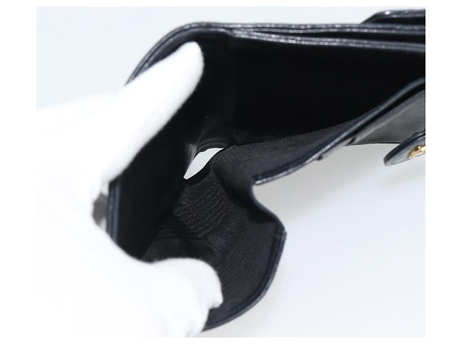 Carteira Bifold Bicolor em pele de cordeiro CHANEL Black CC Auth bs36637 Preto - vista 17